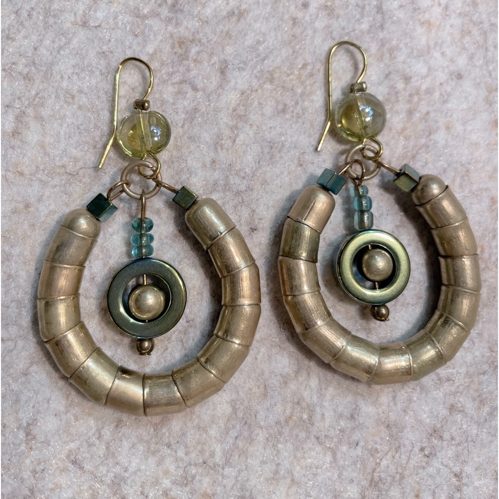 Dangling Gold Beaded Earrings